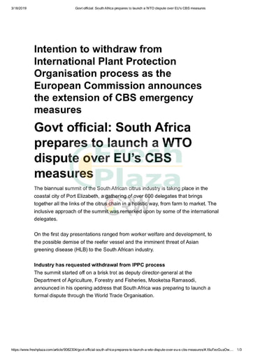 Govt official South Africa prepares to launch a WTO dispute...