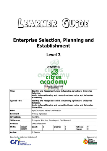 Enterprise Selection and Establishment NQ 3 Learner Guide