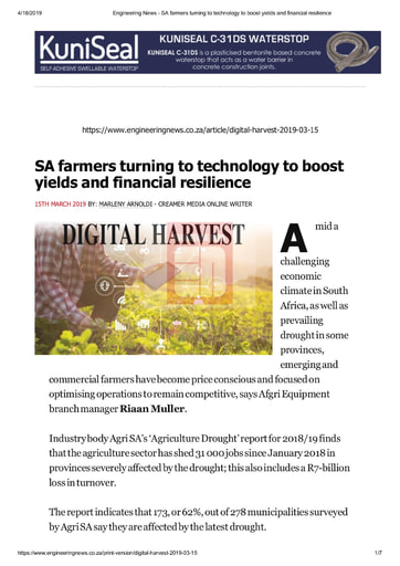 SA farmers turning to technology to boost yields and financial resilience