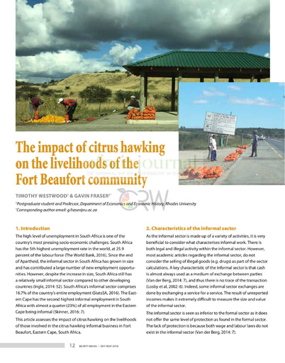 The impact of citrus hawking on livelihoods of Fort Beaufort community
