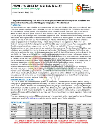 CGA - CEO Newsletter 18/2018 (04/05/18)