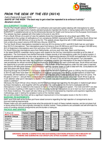 CGA - CEO Newsletter 30/2014 (08/08/14)