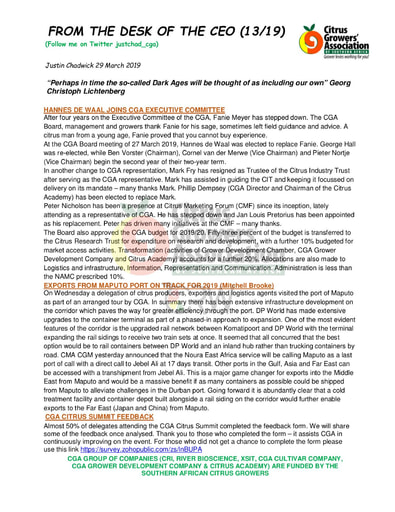 CGA - CEO Newsletter 13/2019 (29/03/19)