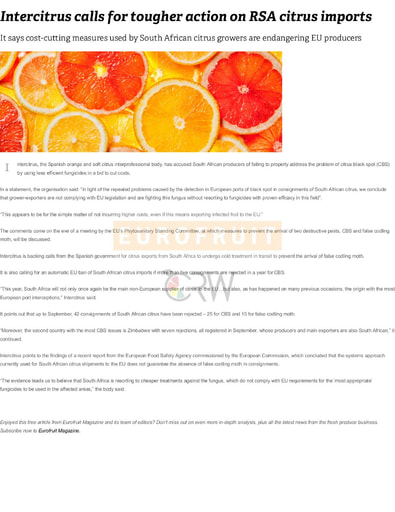 Intercitrus calls for tougher action on RSA citrus imports