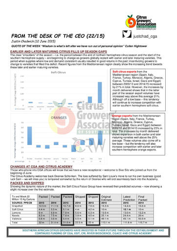 CGA - CEO Newsletter 22/2015 (12/06/15)
