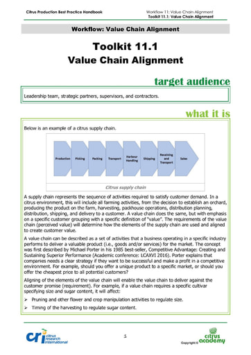 Toolkit 11.1 - Value Chain Alignment