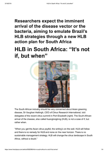 HLB in South Africa 'It’s not if, but when'