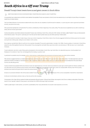 South Africa in a tiff over Trump