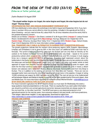 CGA - CEO Newsletter 33/2019 (16/08/19)