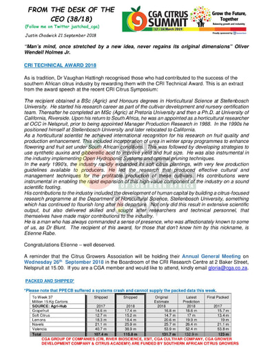 CGA - CEO Newsletter 38/2018 (21/09/18)