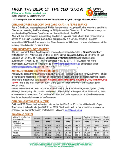 CGA - CEO Newsletter 37/2019 (20/09/19)