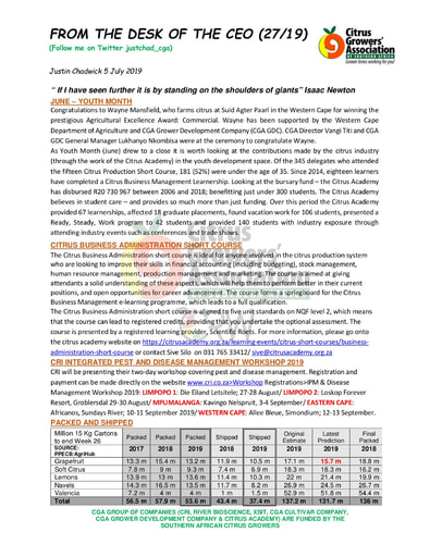 CGA - CEO Newsletter 27/2019 (05/07/19)