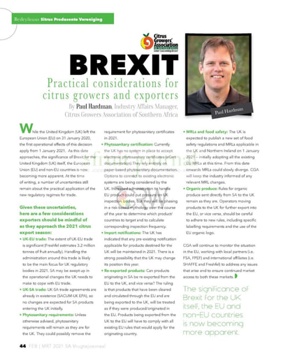 Brexit Practical considerations for citrus growers and exporters