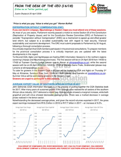 CGA - CEO Newsletter 16/2018 (20/04/18)