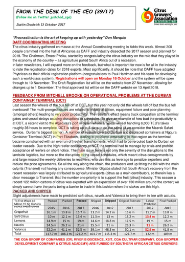 CGA - CEO Newsletter 39/2017 (13/10/17)