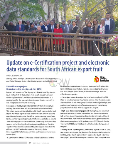 Update on e-Certification project and electronic data standards for South African export fruit