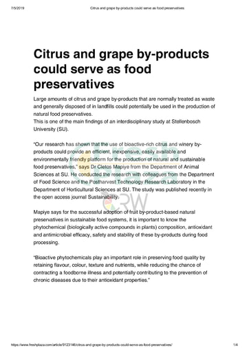 Citrus and grape by products could serve as food preservatives