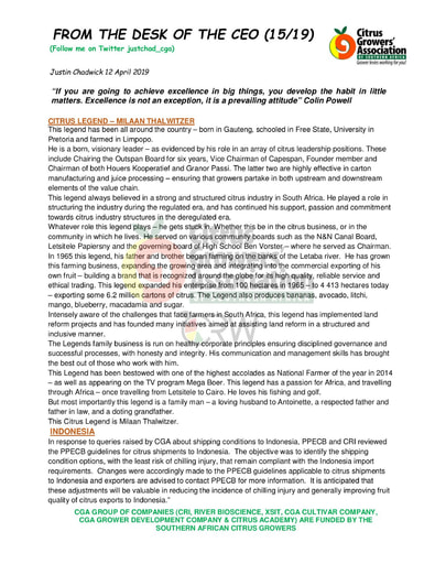 CGA - CEO Newsletter 15/2019 (12/04/19)