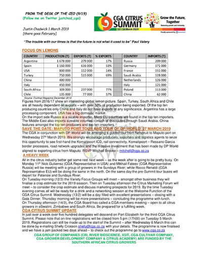 CGA - CEO Newsletter 09/2019 (01/03/19)