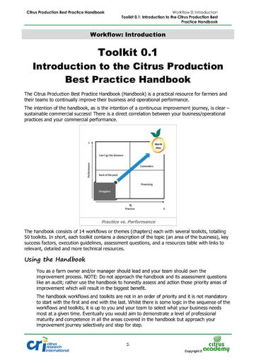 Toolkit 0.1 - Introduction to the Citrus Production Best Practice Handbook