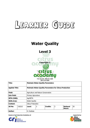 Water Quality NQ 3 Learner Guide