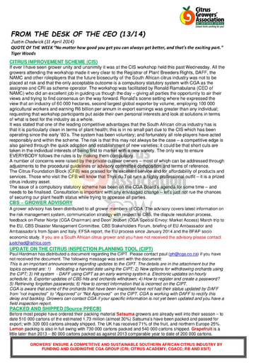 CGA - CEO Newsletter 13/2014 (11/04/14)
