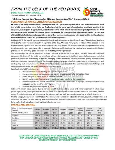 CGA - CEO Newsletter 43/2019 (15/10/19)