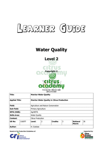 Water Quality NQ 2 Learner Guide