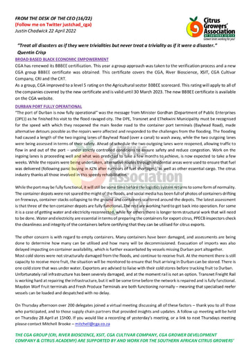 CGA - CEO Newsletter 16/2022 (22/04/22)