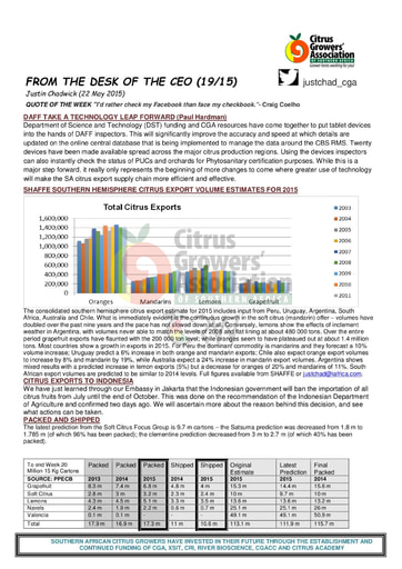CGA - CEO Newsletter 19/2015 (22/05/15)