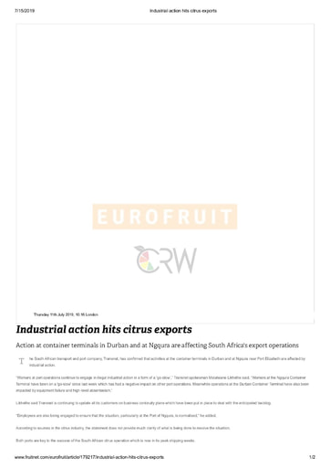 Industrial action hits citrus exports