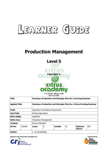 Production Management NQ 5 Learner Guide