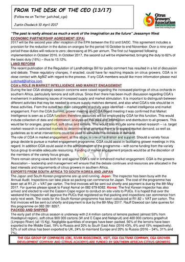 CGA - CEO Newsletter 13/2017 (14/04/17)
