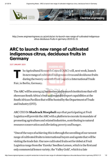 ARC to launch new range of cultivated indigenous citrus