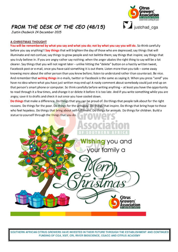 CGA - CEO Newsletter 48/2015 (24/12/15)