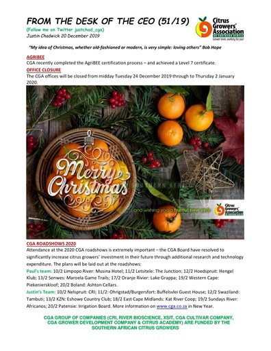 CGA - CEO Newsletter 51/2019 (20/12/19)